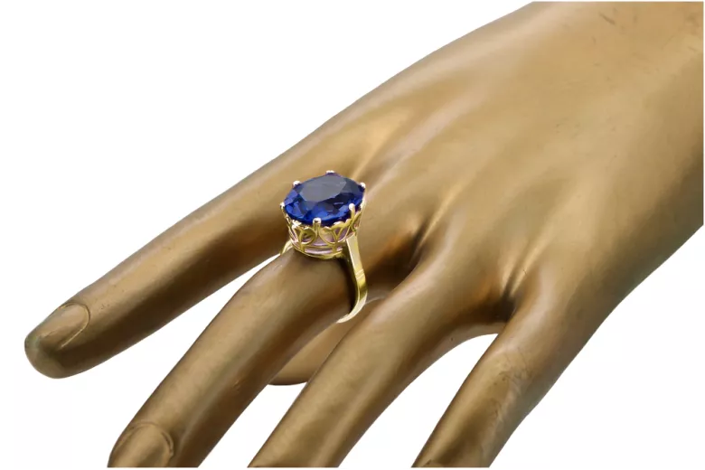 14K Жовте золото Сапфір Каблучка Вінтаж vrc130y